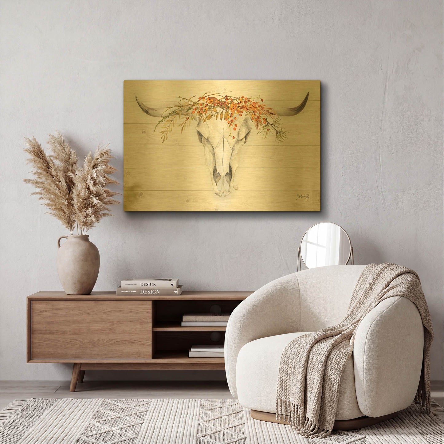 'Fall Steer Skull' By Marla Rae Gold Metal Wall Art