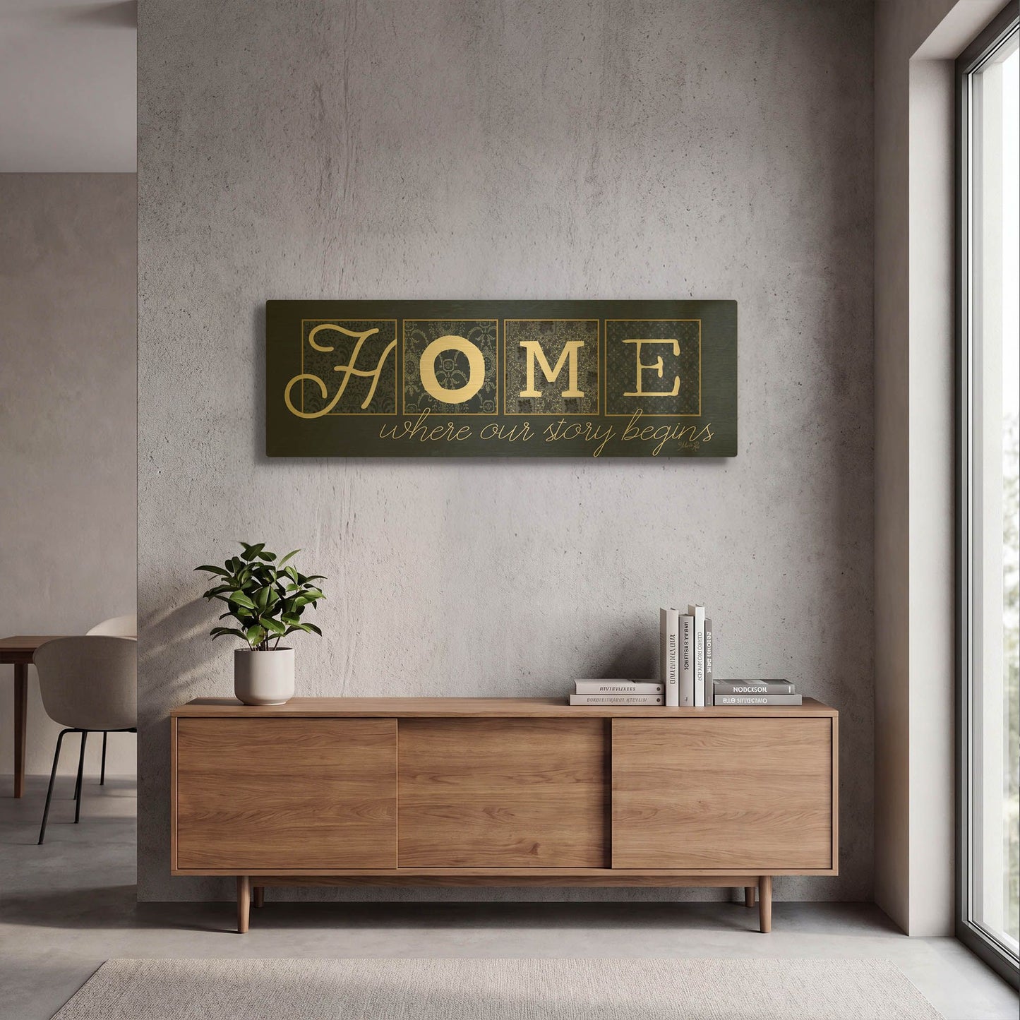 'Home Where Our Story Begins' By Marla Rae Gold Metal Wall Art