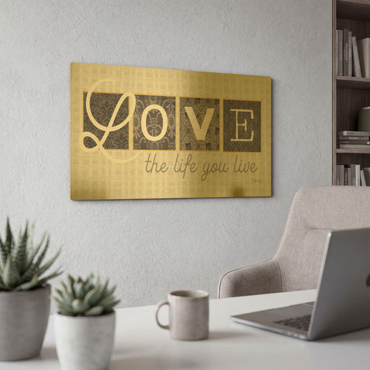 'Love the Life You Live in Gray' By Marla Rae Gold Metal Wall Art
