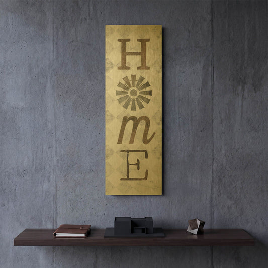 'Home with Windmill II' By Marla Rae Gold Metal Wall Art