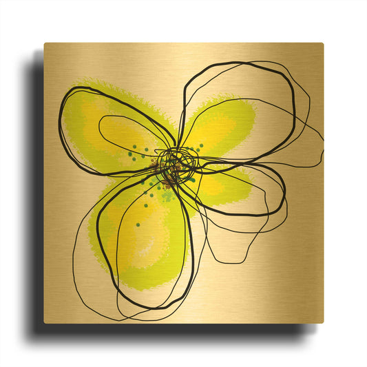 'Yellow Petals One' By Jan Weiss Gold Metal Wall Art