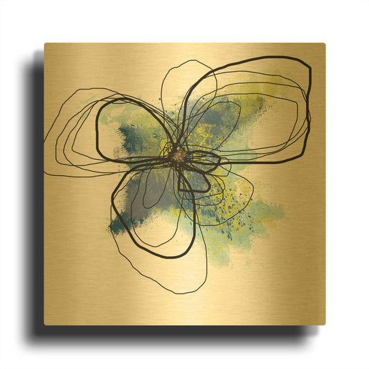 'Azure Petals II' By Jan Weiss Gold Metal Wall Art