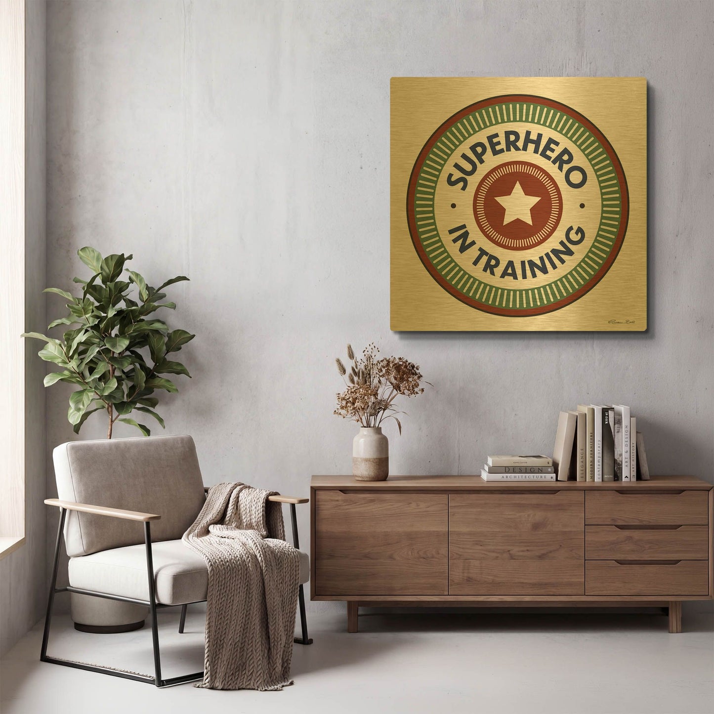 'Superhero in Training' By Susan Ball Gold Metal Wall Art