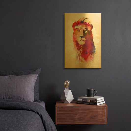 'Gym Lion' By Robert Farkas Gold Metal Wall Art