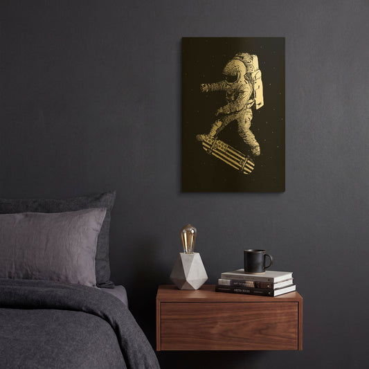 'Kickflip in Space' By Robert Farkas Gold Metal Wall Art