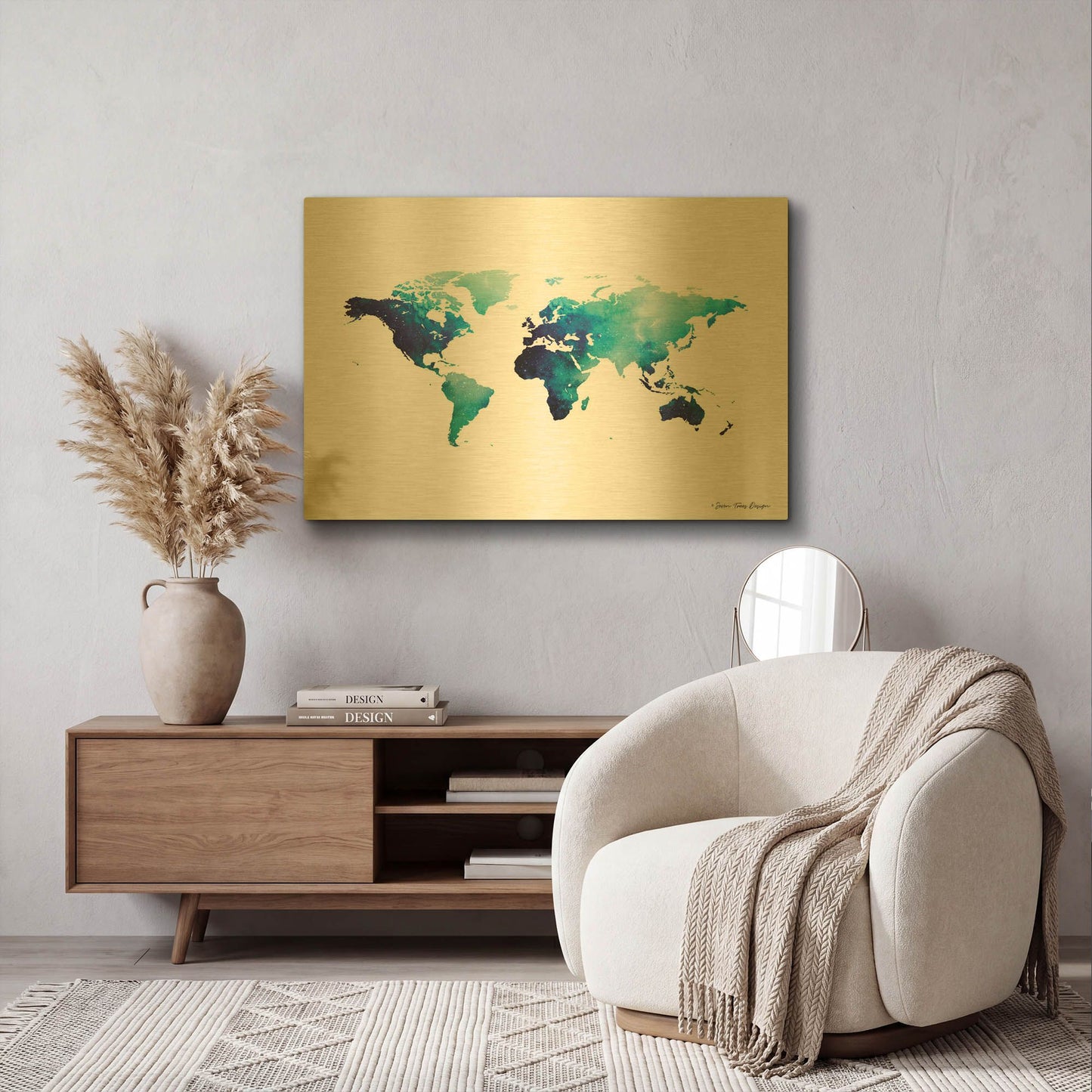 'Blue Space World Map' By Seven Trees Design Gold Metal Wall Art