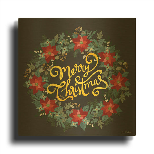 'Merry Christmas Wreath' By Seven Trees Design Gold Metal Wall Art