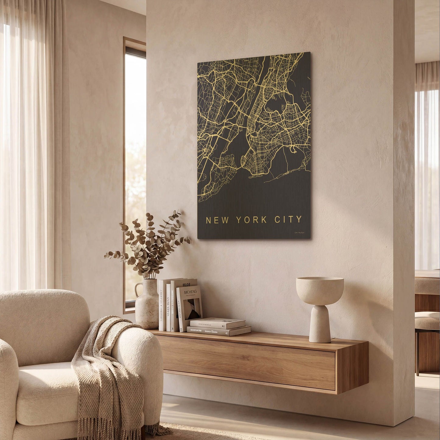 'NYC Street Blue Map' By Seven Trees Design Gold Metal Wall Art