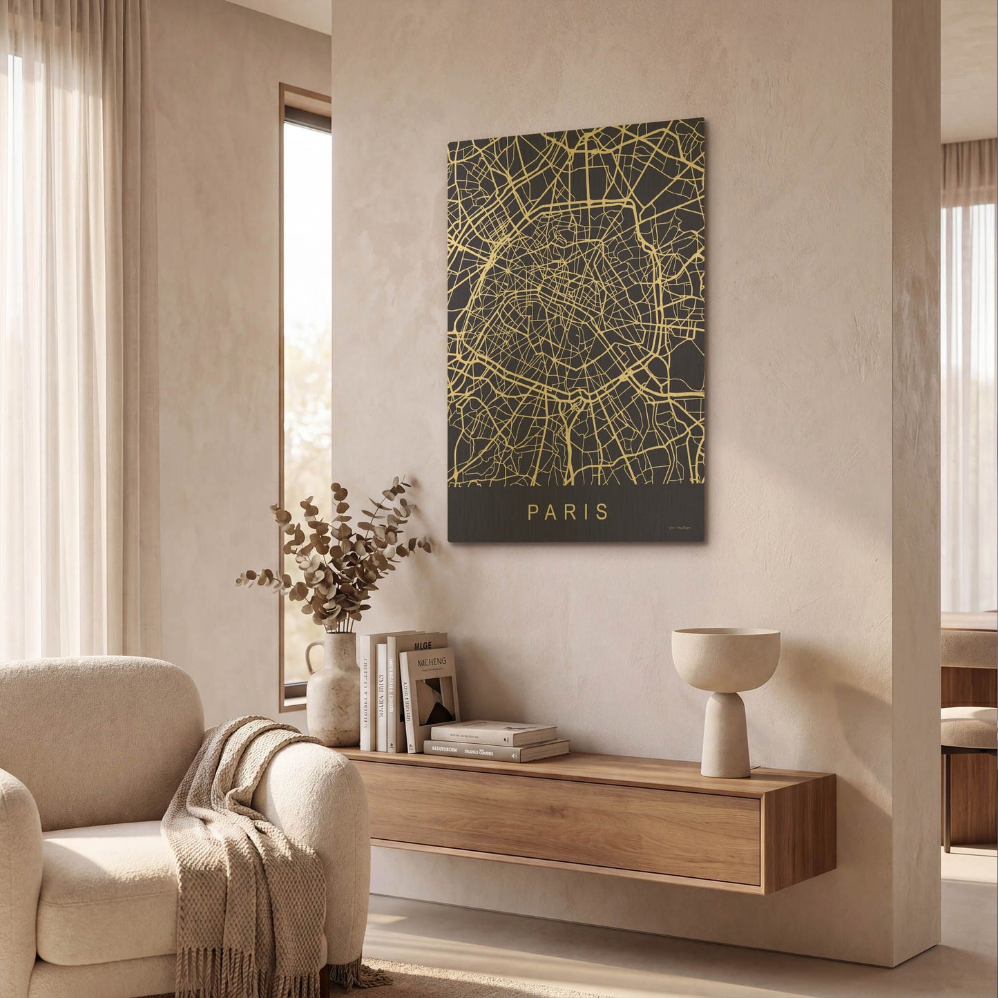 'Paris Street Blue Map' By Seven Trees Design Gold Metal Wall Art