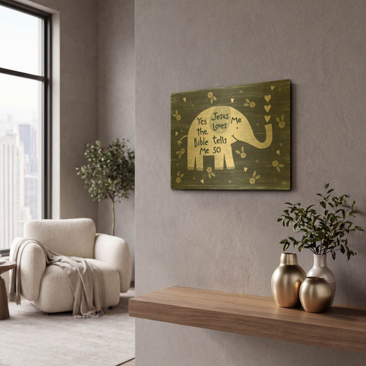 'Jesus Loves Me Elephant' By Annie LaPoint Gold Metal Wall Art
