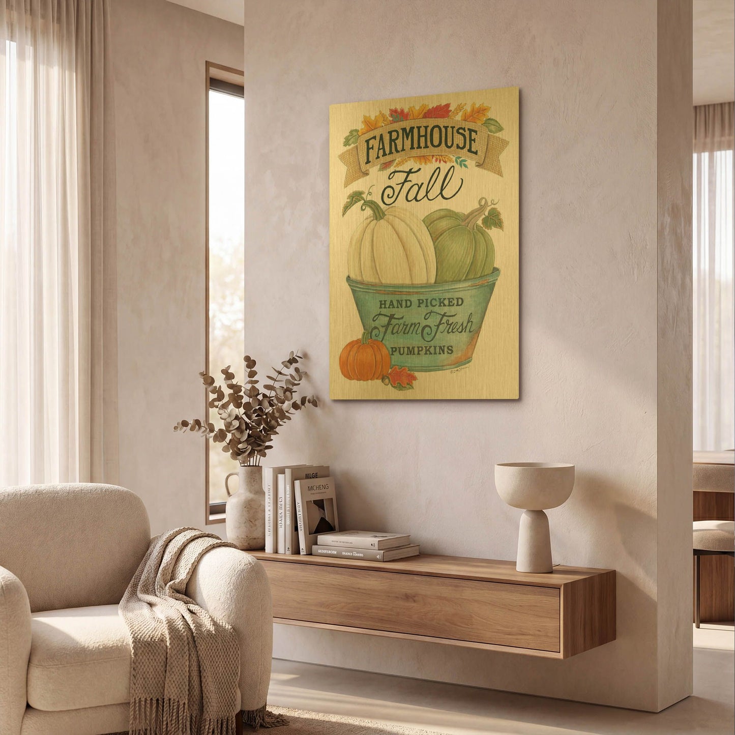 'Farmhouse Fall Pumpkins' By Deb Strain Gold Metal Wall Art