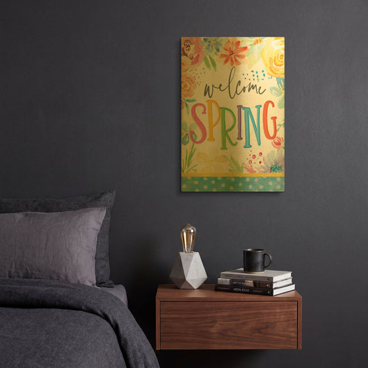 'Welcome Spring' By Mollie B Art Gold Metal Wall Art