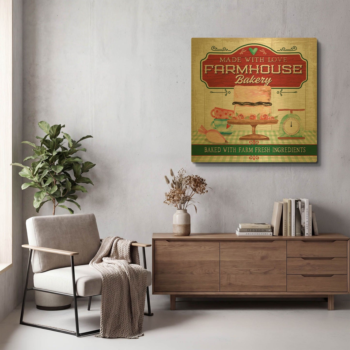 'Made With Love Bakery' By Mollie B Art Gold Metal Wall Art
