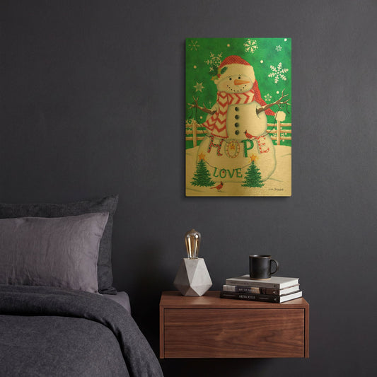 'Merry Snowman' By Lisa Kennedy Gold Metal Wall Art