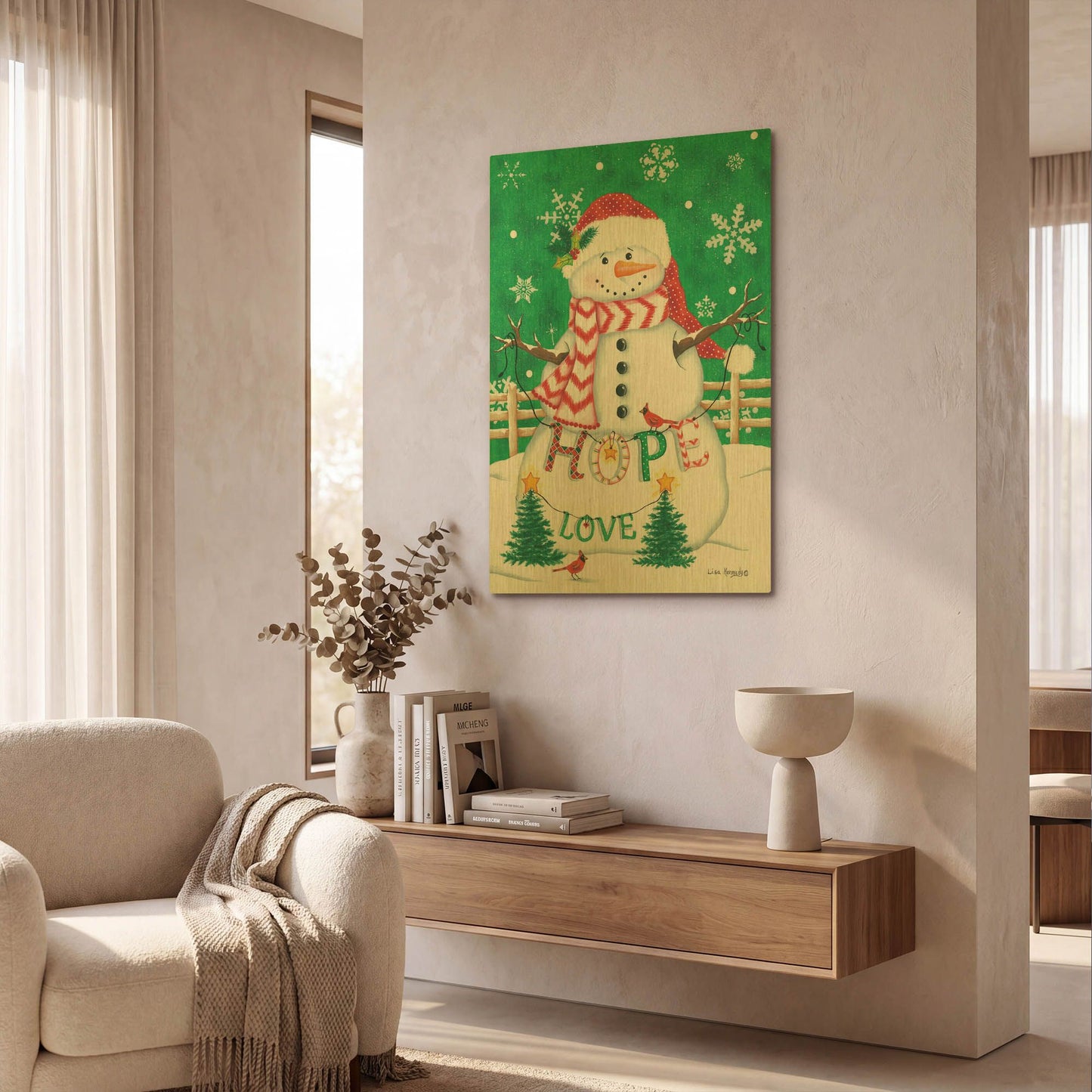 'Merry Snowman' By Lisa Kennedy Gold Metal Wall Art