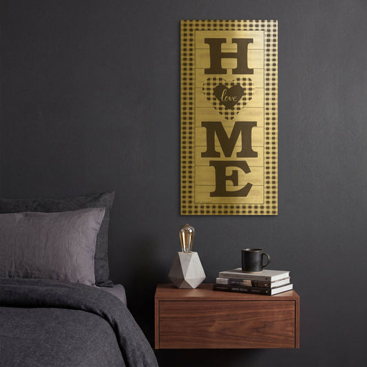 'Black & White Plaid Home' By Lisa Kennedy Gold Metal Wall Art