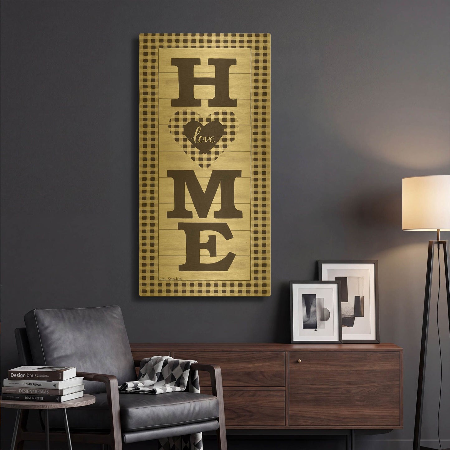 'Black & White Plaid Home' By Lisa Kennedy Gold Metal Wall Art