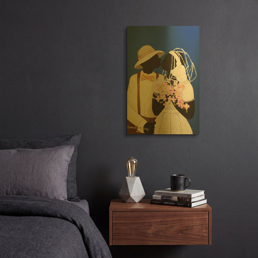 'You May Kiss The Bride' By Cassandra Gillens Gold Metal Wall Art