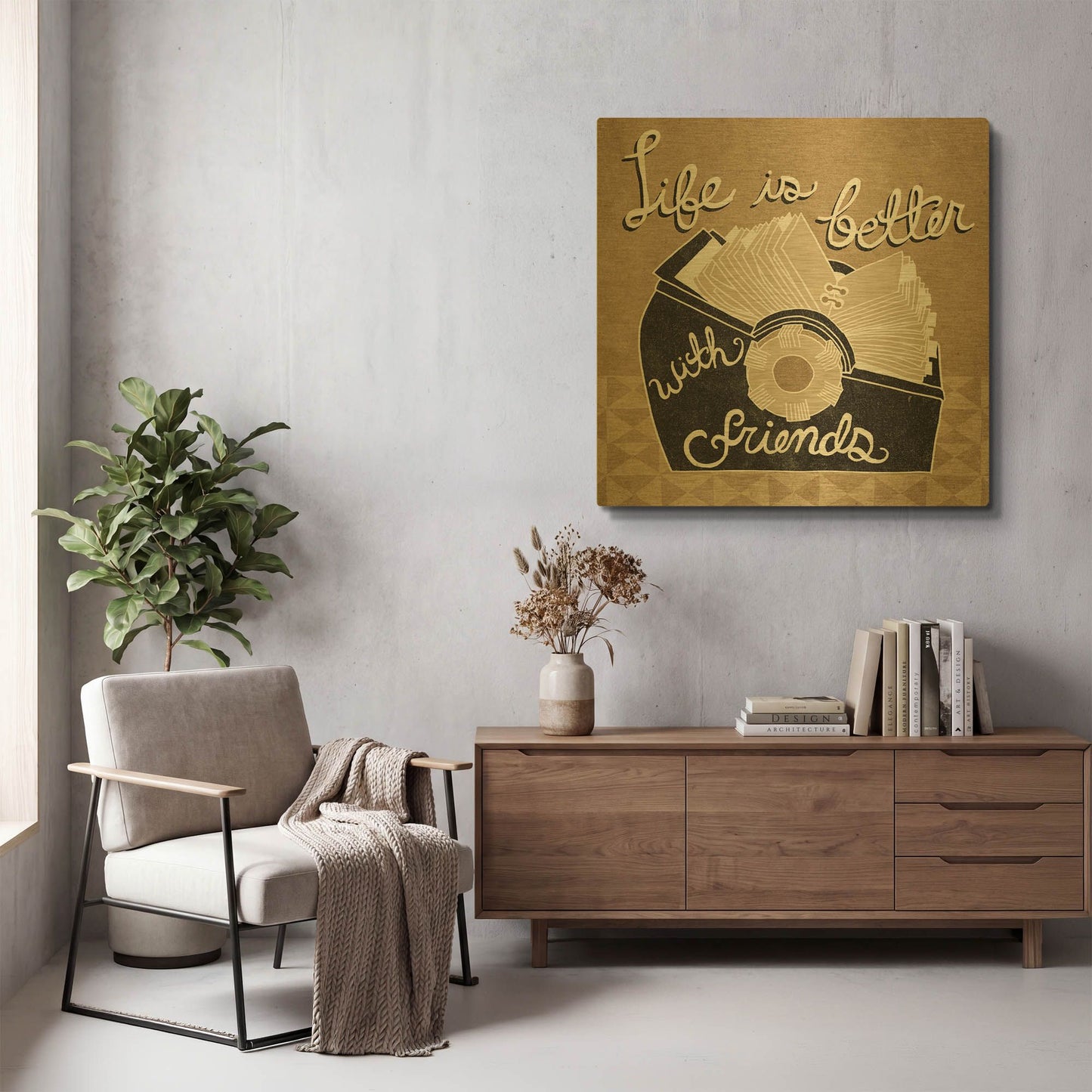 'Life is Better with Friends' By Mary Urban Gold Metal Wall Art
