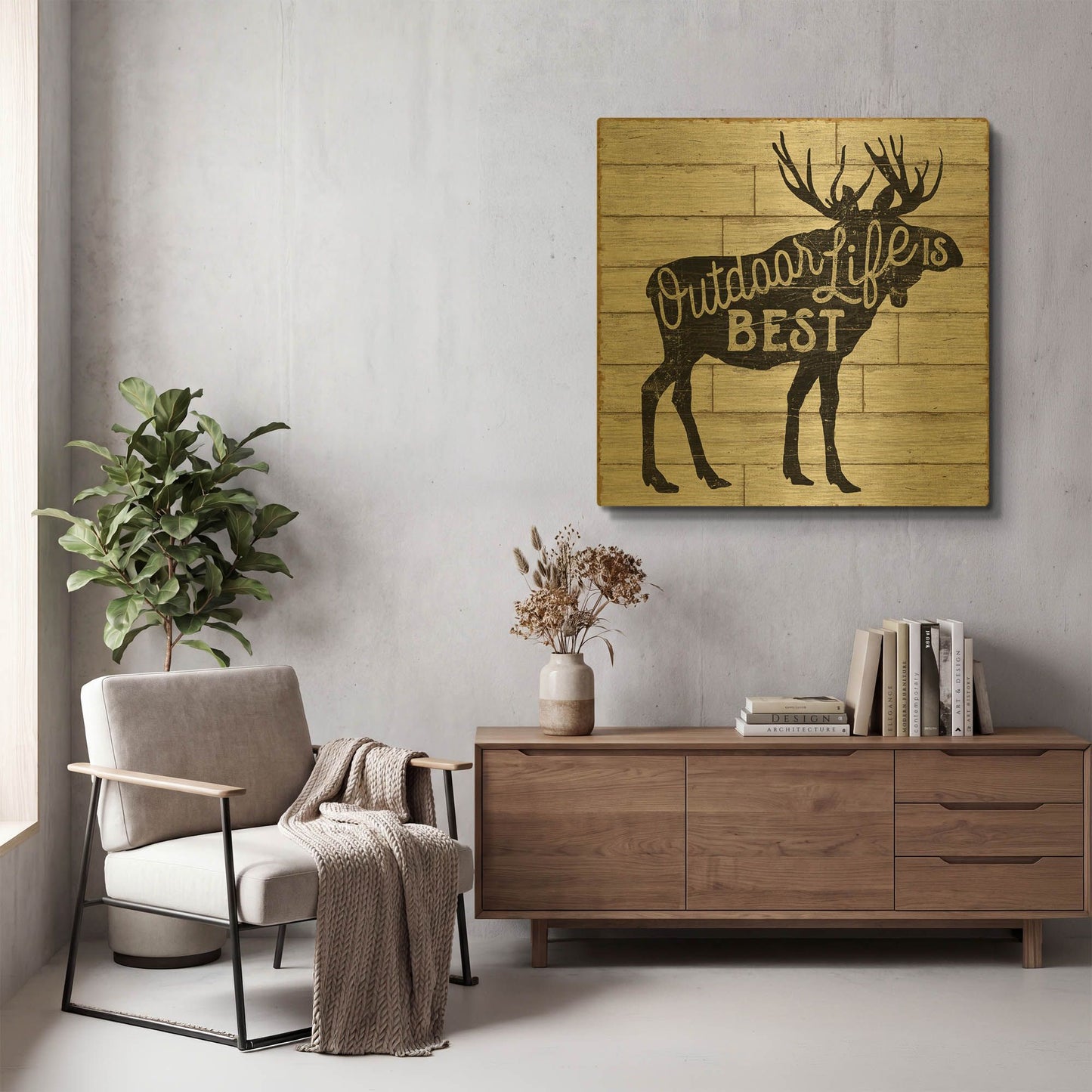 'Lake Lodge I' By Sue Schlabach Gold Metal Wall Art