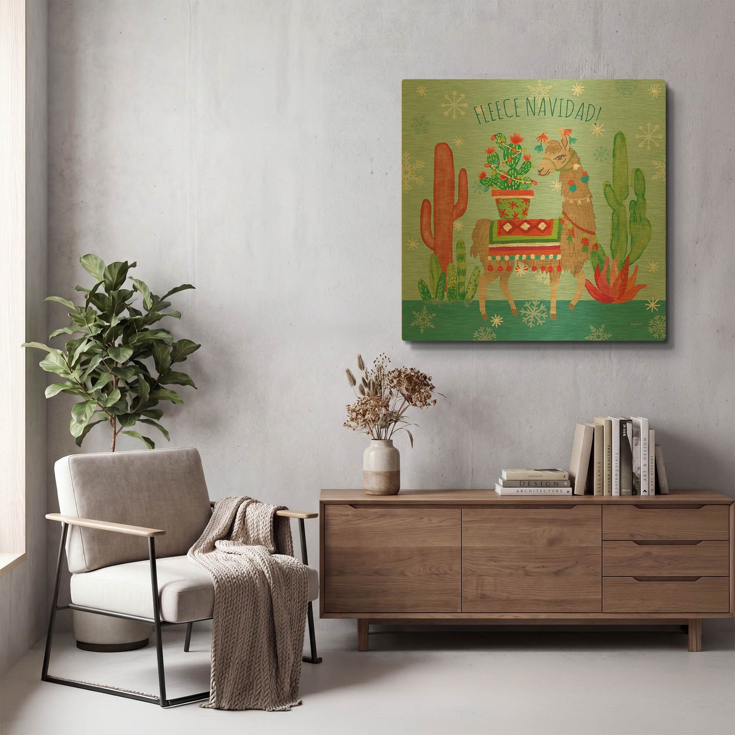 'Lovely Llamas Christmas III' By Mary Urban Gold Metal Wall Art