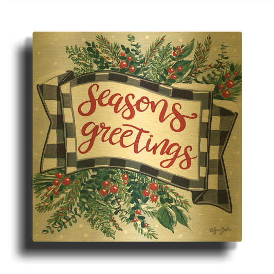 'Seasons Greetings Banner' By Sara Baker Gold Metal Wall Art