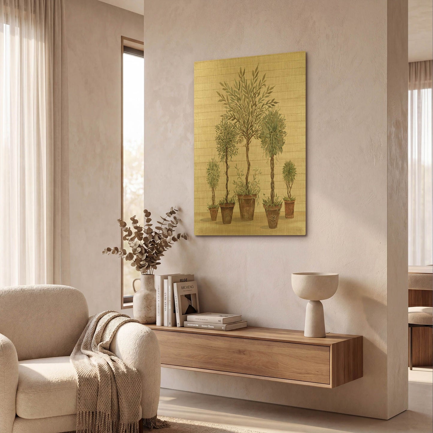 'Potted Tree Collection' By Cindy Jacobs Gold Metal Wall Art