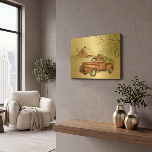 'Christmas Barn' By Cindy Jacobs Gold Metal Wall Art