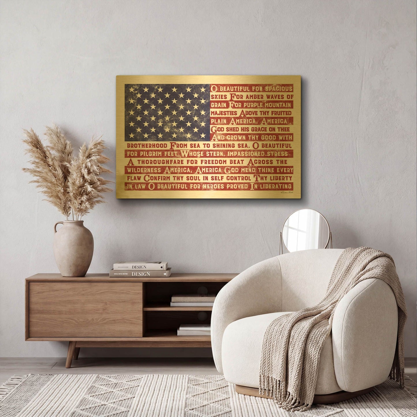 'America the Beautiful Flag' By Susan Ball Gold Metal Wall Art