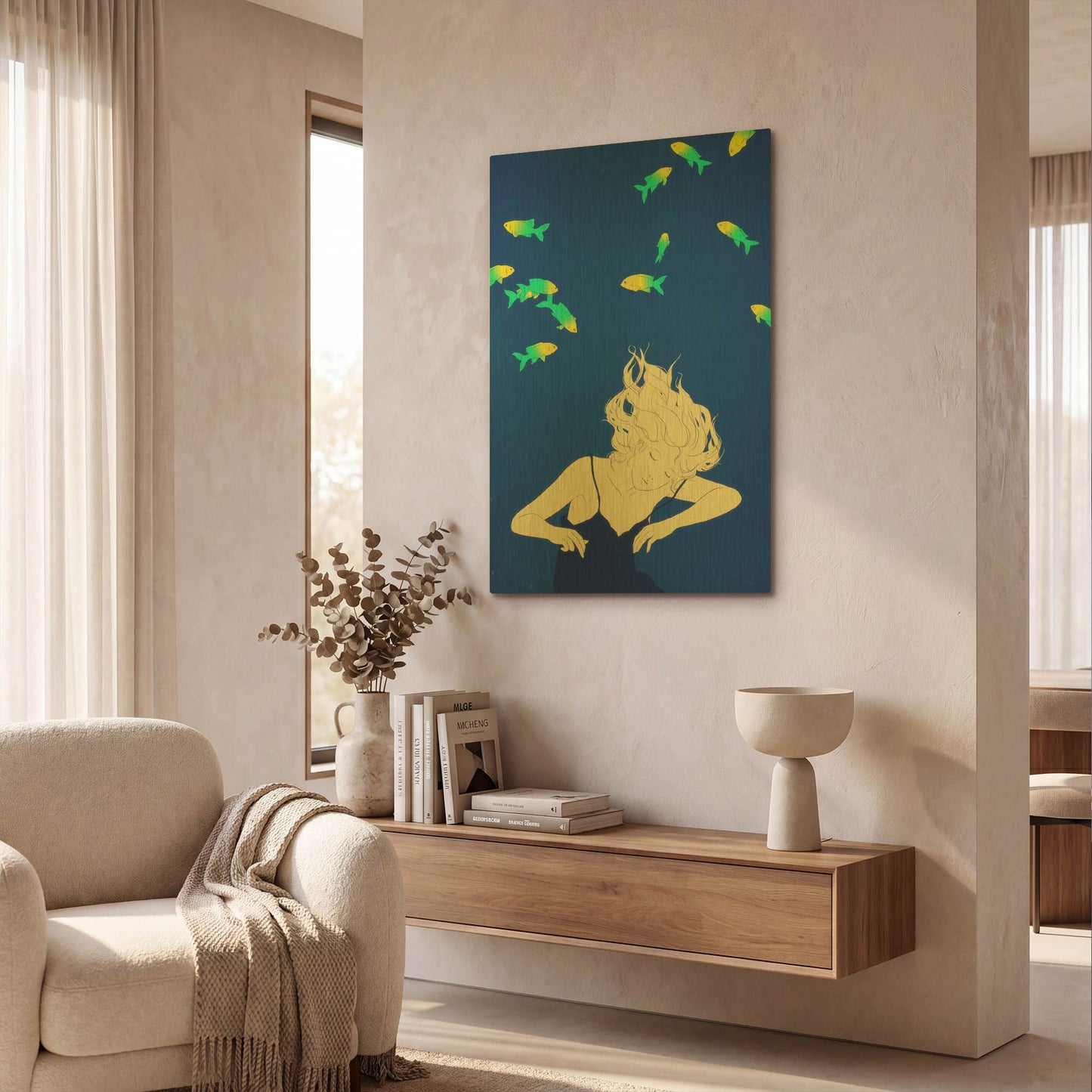 'Deep Blue' By Sai Tamiya Gold Metal Wall Art