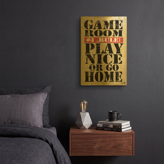 'Game Room #1 Rule' By Misty Michelle Gold Metal Wall Art