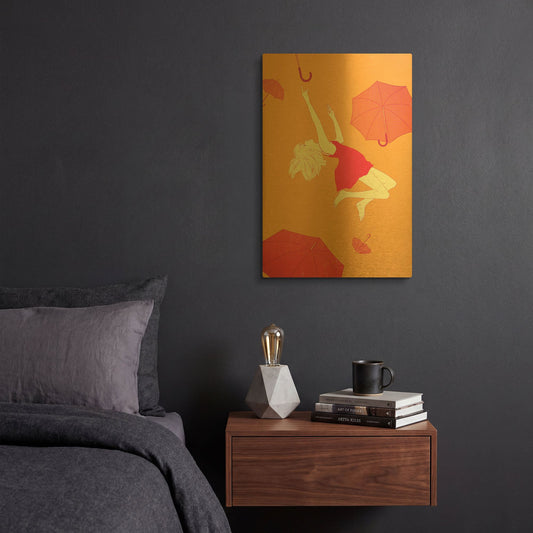 'Flying Umbrellas' By Sai Tamiya Gold Metal Wall Art