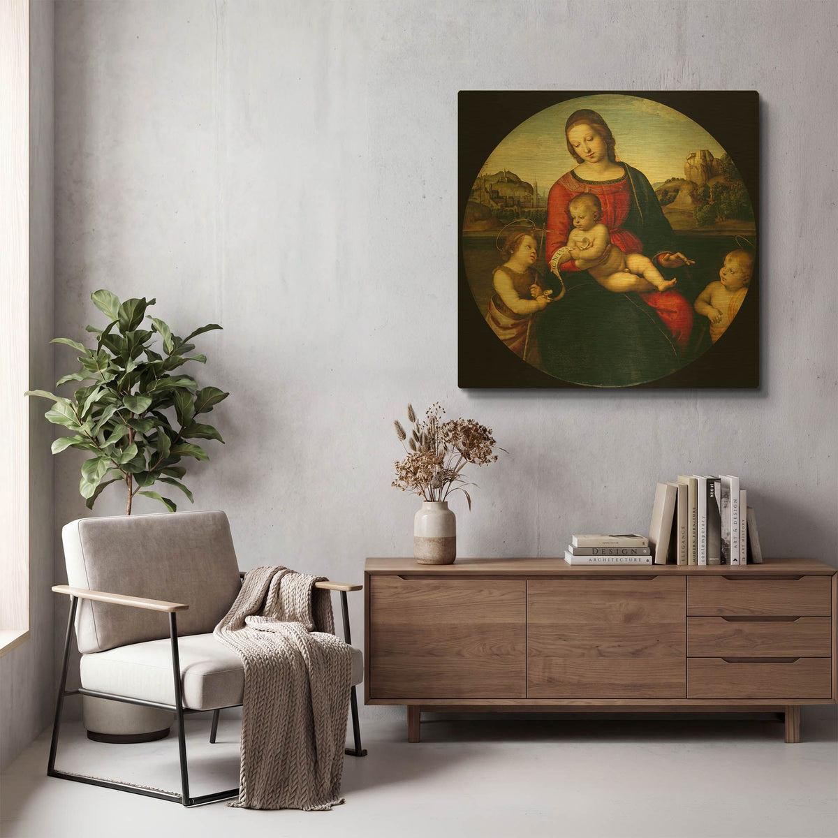 'Madonna with Child, St. John and a Child Saint' By Raphael Gold Metal Wall Art