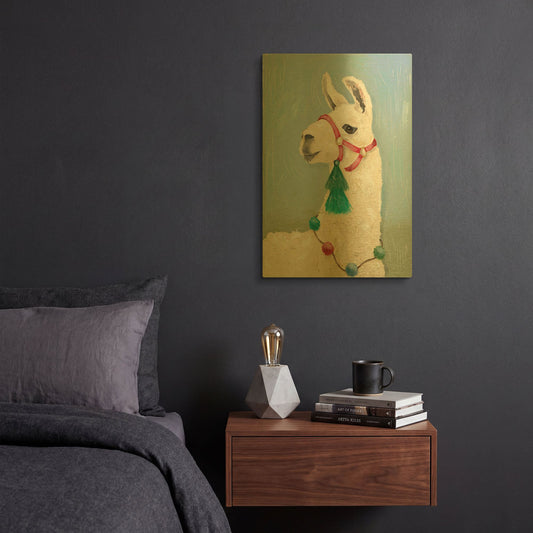 'Painted Llama I' By Jade Reynolds Gold Metal Wall Art