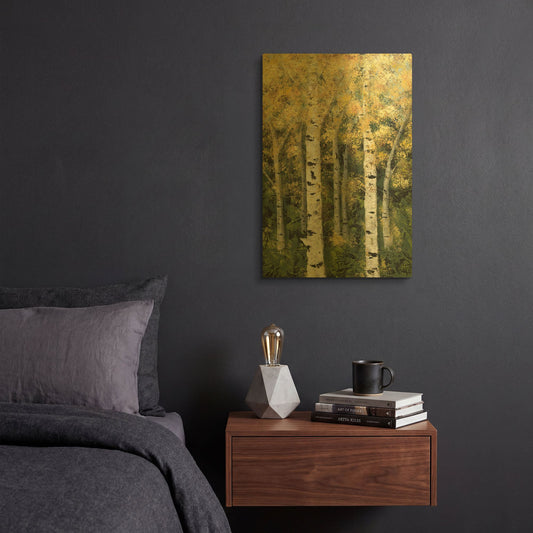 'Birch Treeline II' By Jade Reynolds Gold Metal Wall Art