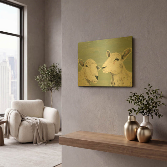 'Bashful Sheep I' By Jade Reynolds Gold Metal Wall Art