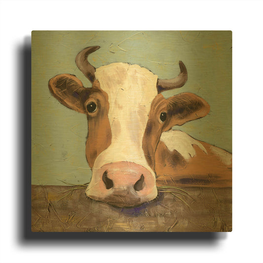 'Bessy Cow' By Jade Reynolds Gold Metal Wall Art
