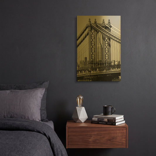 'Bridges of NYC I' By Jeff Pica Gold Metal Wall Art