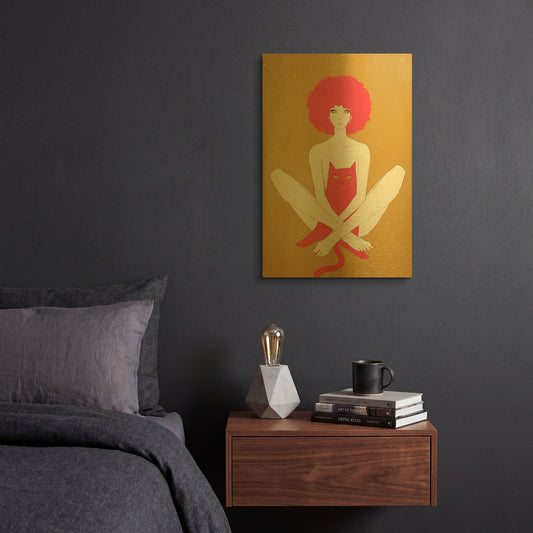 'Pinkcat' By Sai Tamiya Gold Metal Wall Art