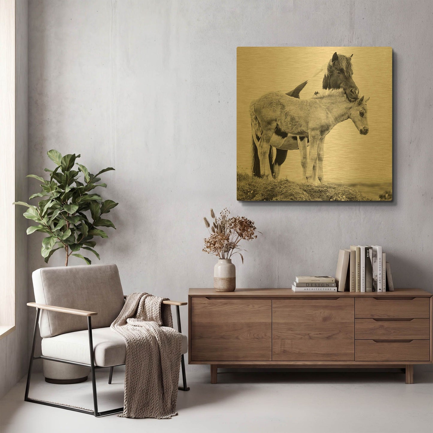 'BandW Horses I' By PH Burchett Gold Metal Wall Art