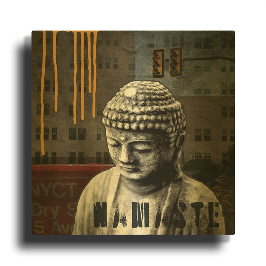 'Urban Buddha III' By Linda Woods Gold Metal Wall Art