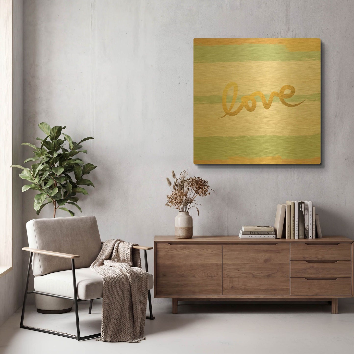 'Love Stripes' By Linda Woods Gold Metal Wall Art