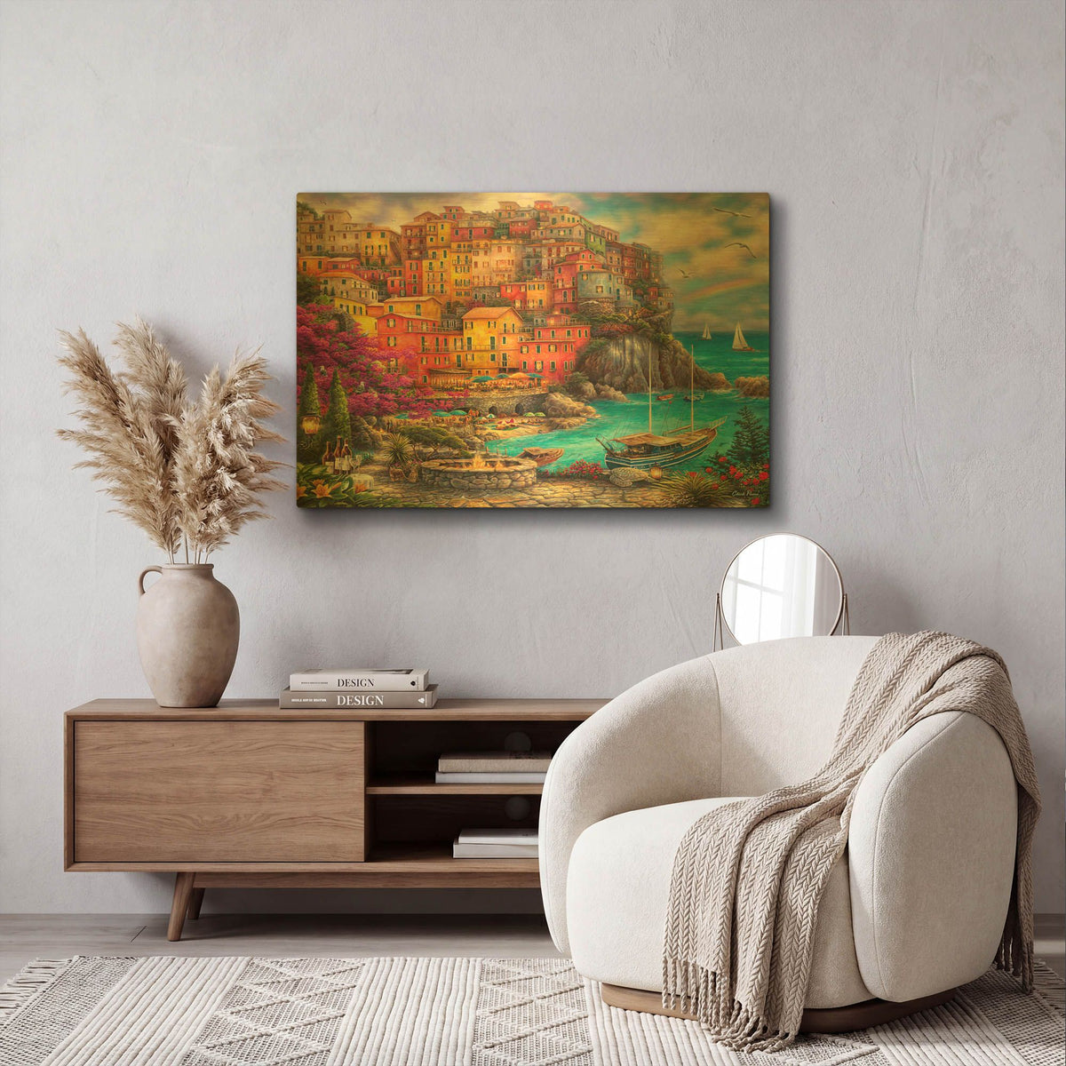 'A Beautiful Day at Cinque Terre' By Chuck Pinson Gold Metal Wall Art