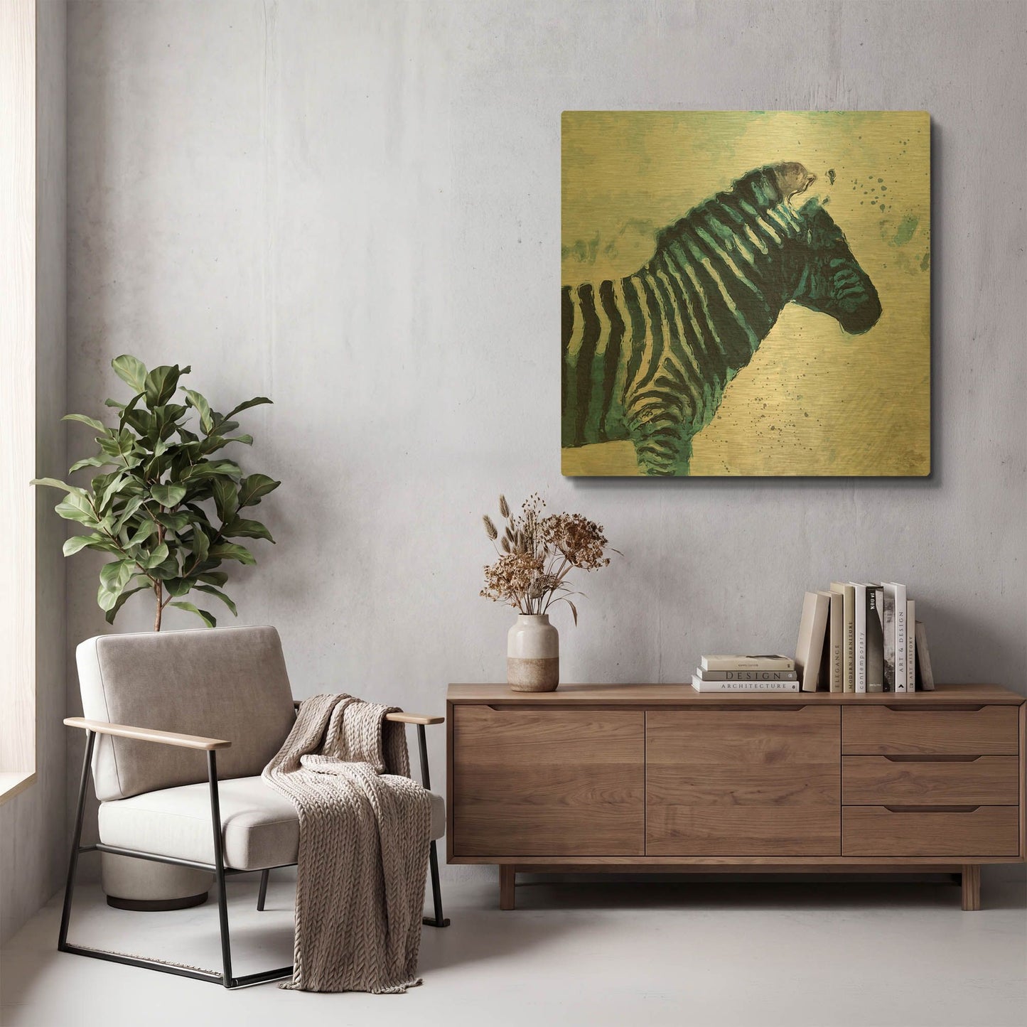'Zebra' By Linda Woods Gold Metal Wall Art