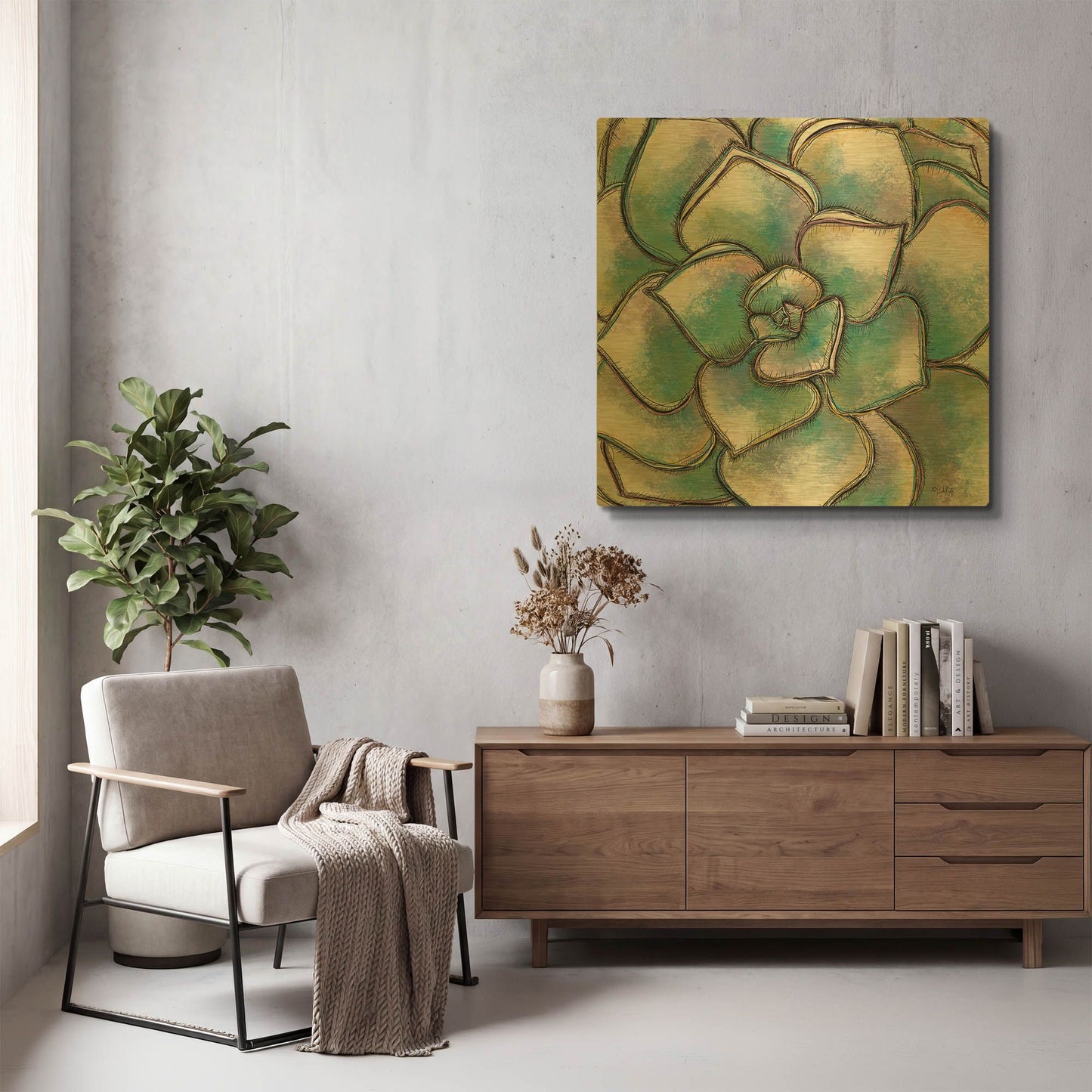 'Playful Succulent' By Heidi Kuntz Gold Metal Wall Art