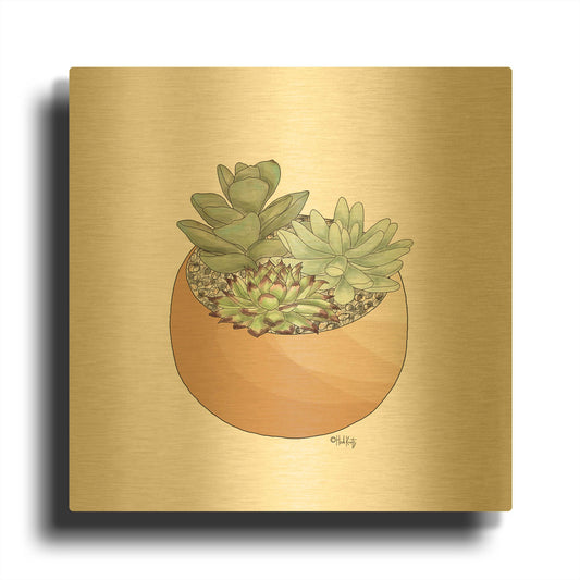 'Succulent Planter II' By Heidi Kuntz Gold Metal Wall Art