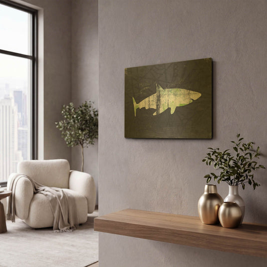 'Shark I' By Linda Woods Gold Metal Wall Art