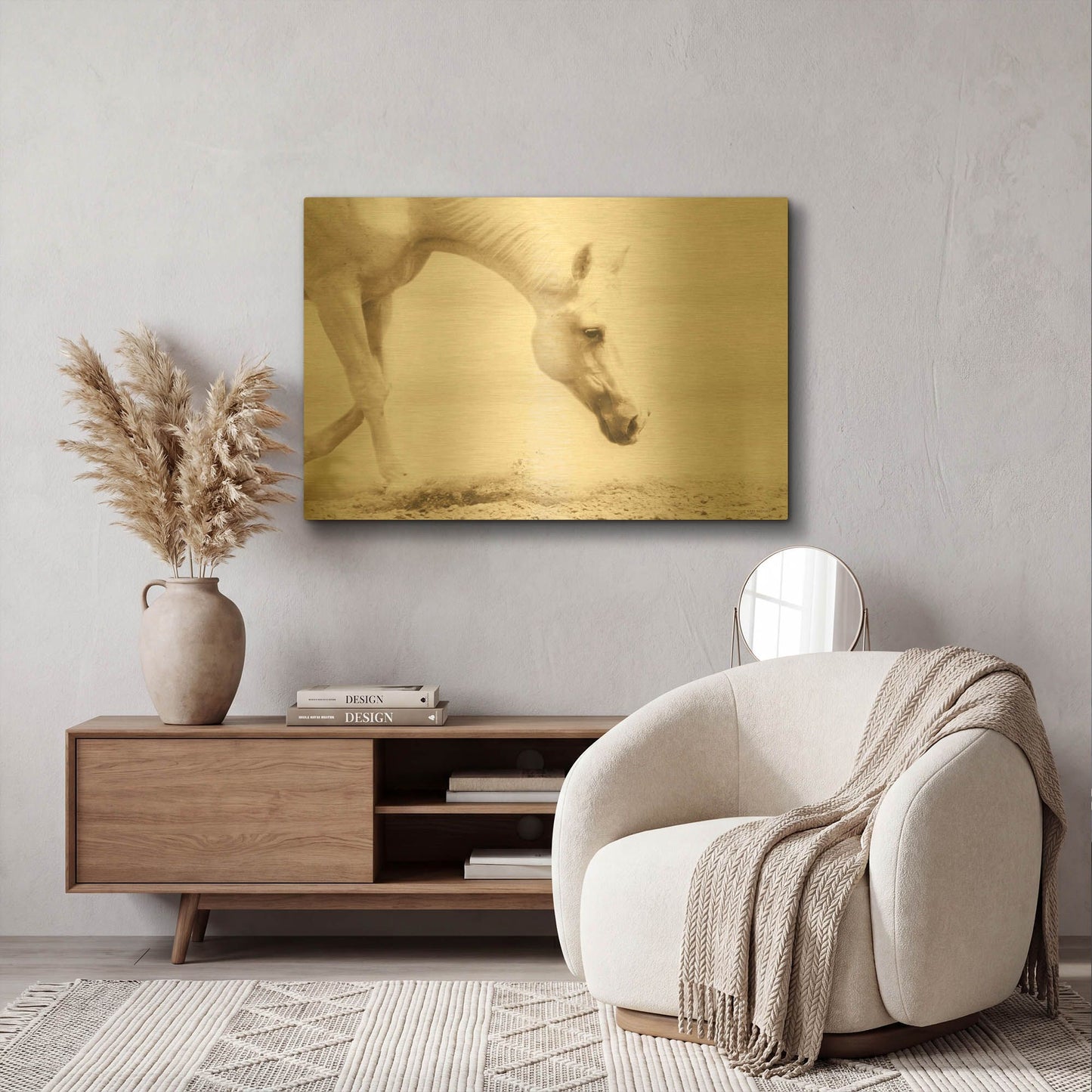 'Trail Horse Sepia' By Kari Brooks Gold Metal Wall Art