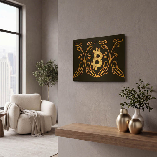 'Art Nouveau Bitcoin Gold' By Katalina Ooma Gold Metal Wall Art