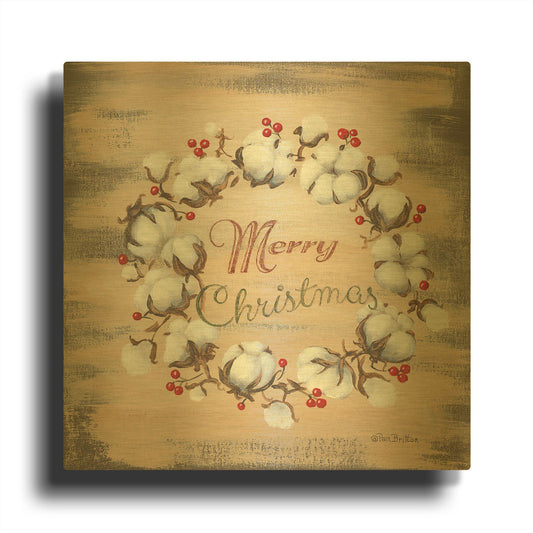 'Cotton Wreath Holiday' By Pam Britton Gold Metal Wall Art